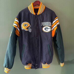 Green Bay Packers Reversible Wool Bomber Letterman Jacket